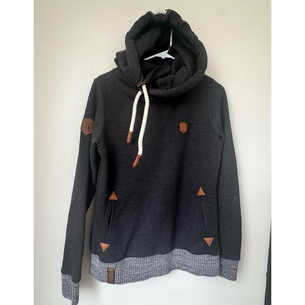 Naketano Darth Hoodie‎ Pullover Funnel Neck Sweatshirt Dark Grey Size Medium